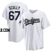 Vin Scully Men's Los Angeles Dodgers White/Gold Replica 2021 Gold Program Player Jersey