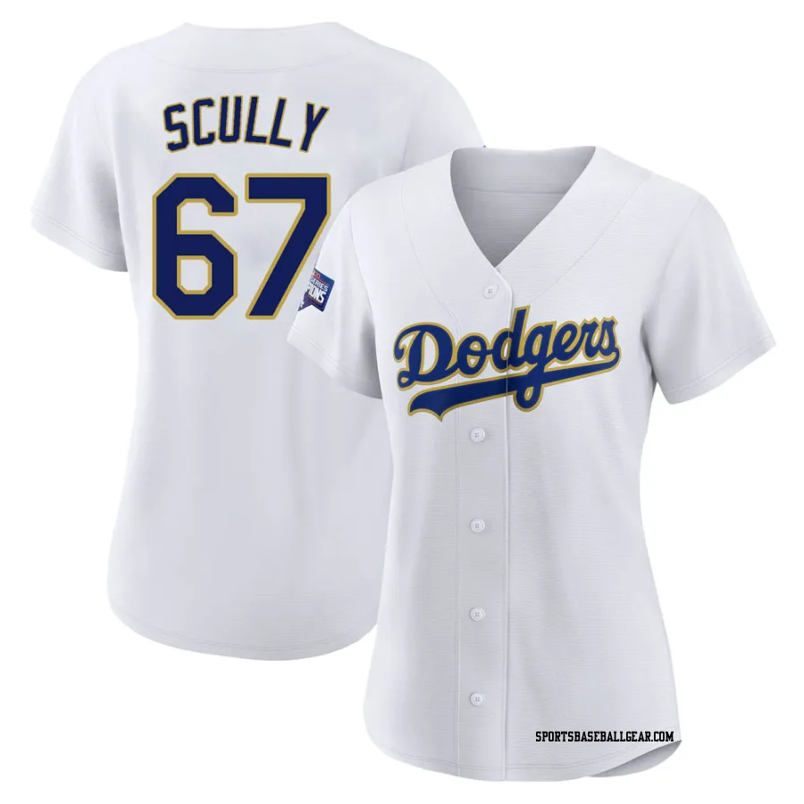 Vin Scully Women's Los Angeles Dodgers White/Gold Authentic 2021 Gold Program Player Jersey