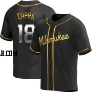 Vinny Capra Men's Milwaukee Brewers Black Golden Replica Alternate Jersey