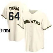 Vinny Capra Men's Milwaukee Brewers Cream Replica Home Jersey