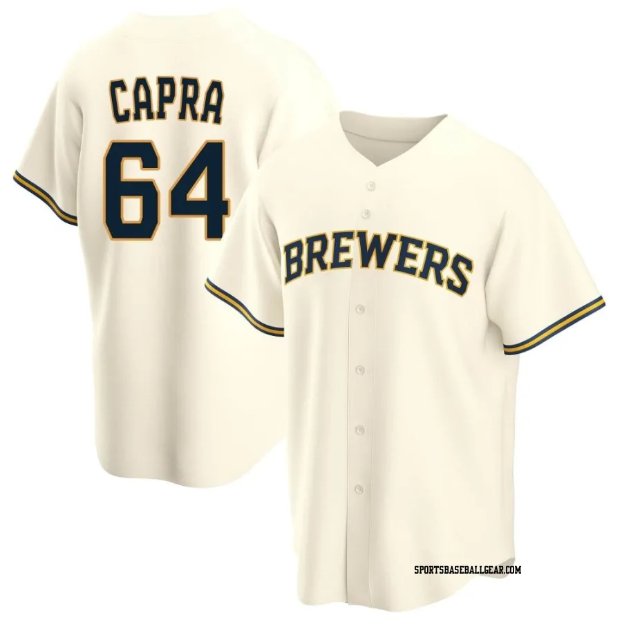 Vinny Capra Men's Milwaukee Brewers Cream Replica Home Jersey