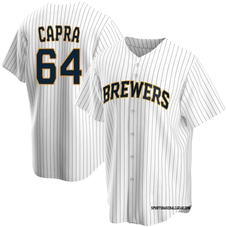 Vinny Capra Men's Milwaukee Brewers White Replica Home Jersey