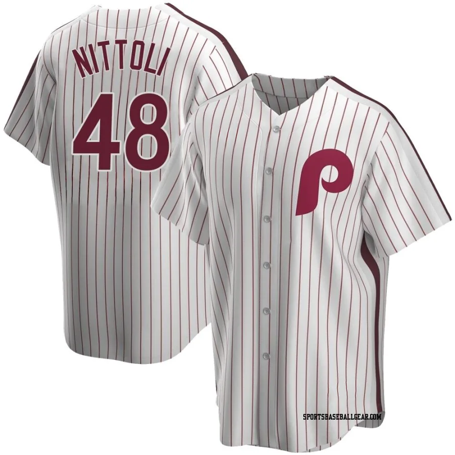 Vinny Nittoli Men's Philadelphia Phillies White Replica Home Cooperstown Collection Jersey