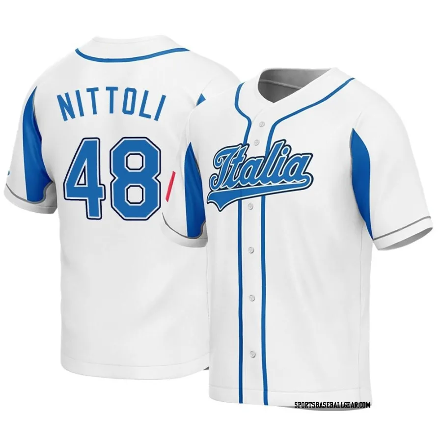 Vinny Nittoli Youth Italy Baseball White Replica 2023 World Baseball Classic Jersey