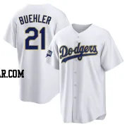 Walker Buehler Men's Los Angeles Dodgers White/Gold Replica 2021 Gold Program Player Jersey