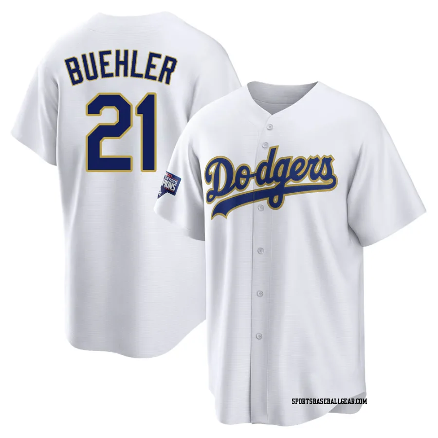 Walker Buehler Men's Los Angeles Dodgers White/Gold Replica 2021 Gold Program Player Jersey