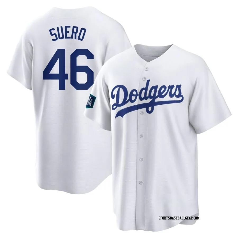 Wander Suero Men's Los Angeles Dodgers White Replica 2024 World Tour Seoul Series Home Jersey