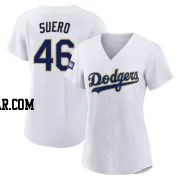 Wander Suero Women's Los Angeles Dodgers White/Gold Authentic 2021 Gold Program Player Jersey