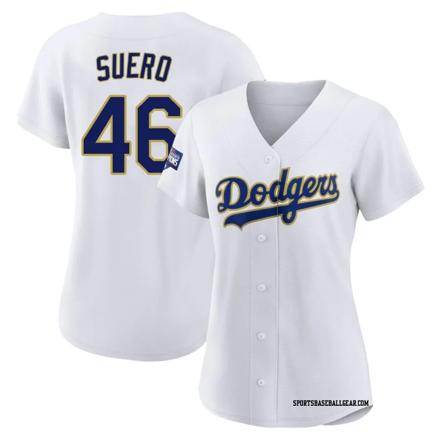 Wander Suero Women's Los Angeles Dodgers White/Gold Authentic 2021 Gold Program Player Jersey