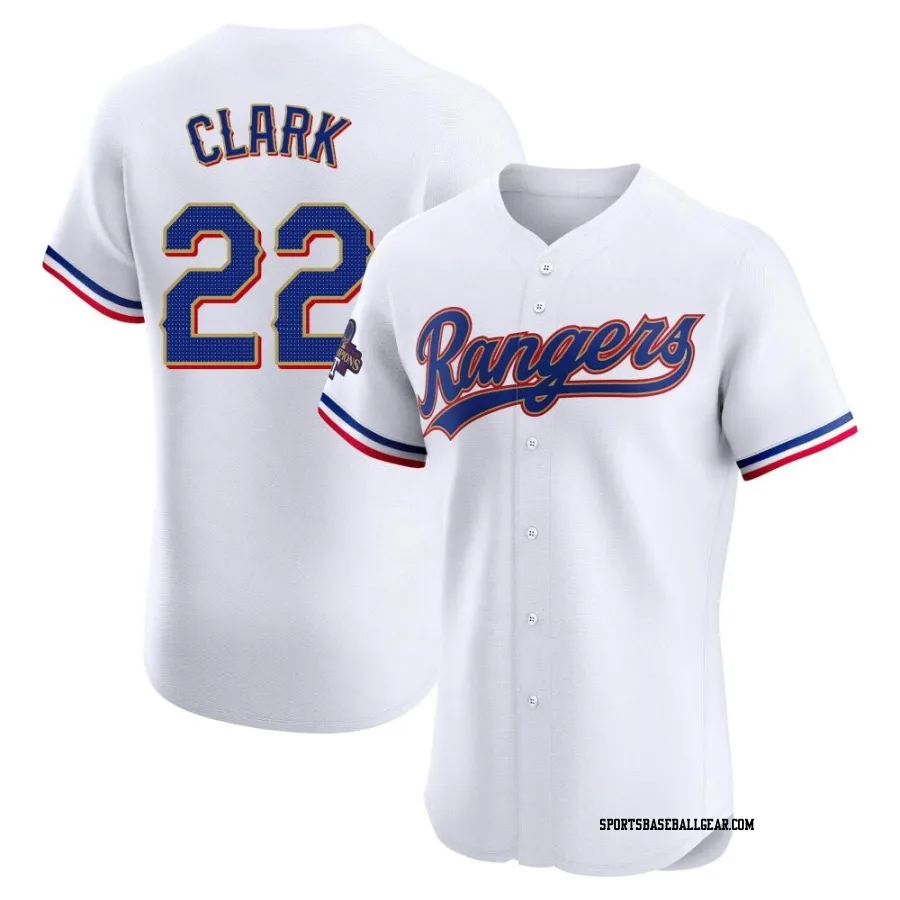 Will Clark Men's Texas Rangers Gold Elite White 2024 Collection Jersey