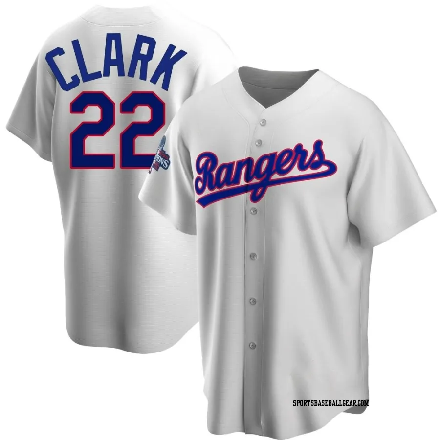 Will Clark Men's Texas Rangers White Replica Home Cooperstown Collection 2023 World Series Champions Jersey