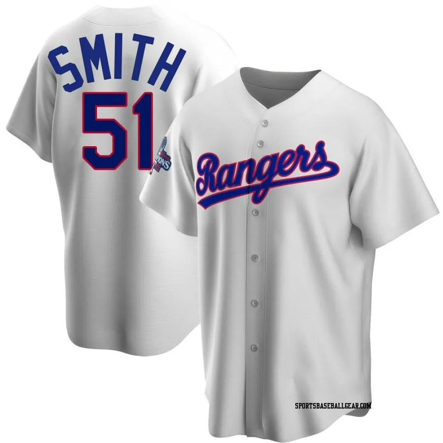 Will Smith Men's Texas Rangers White Replica Home Cooperstown Collection 2023 World Series Champions Jersey