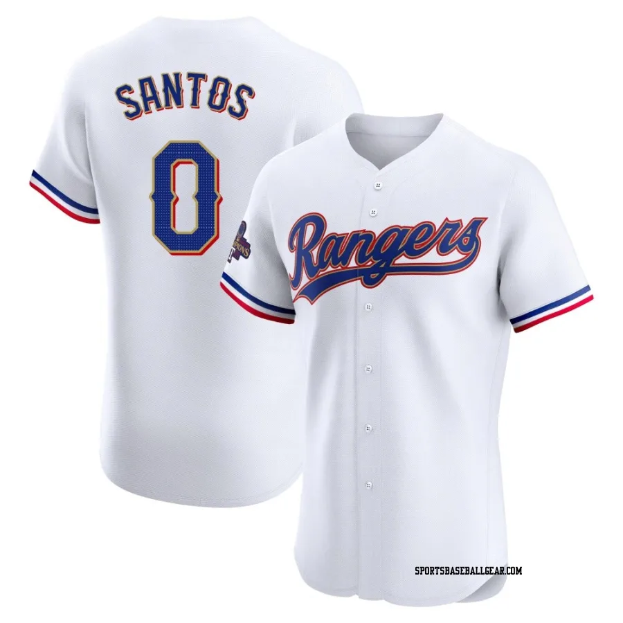 Winston Santos Men's Texas Rangers Gold Elite White 2024 Collection Jersey