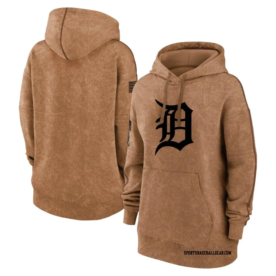 Women's Detroit Tigers Brown 2023 Salute to Service Pullover Hoodie