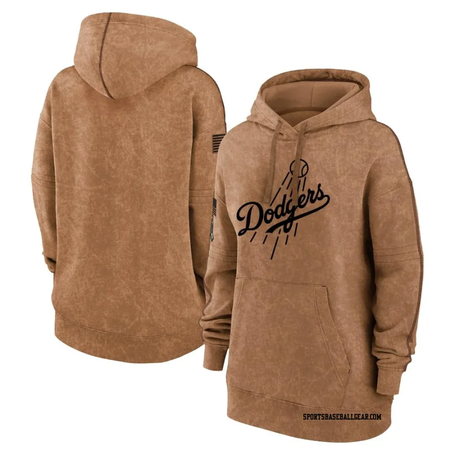 Women's Los Angeles Dodgers Brown 2023 Salute to Service Pullover Hoodie