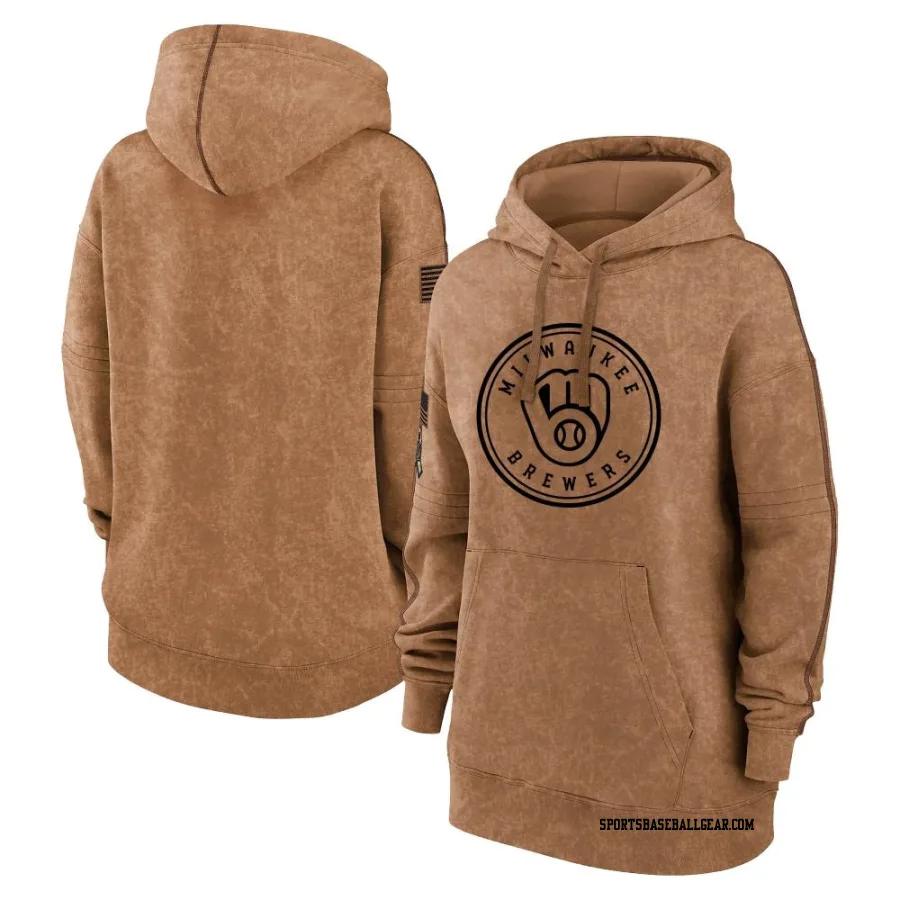 Women's Milwaukee Brewers Brown 2023 Salute to Service Pullover Hoodie