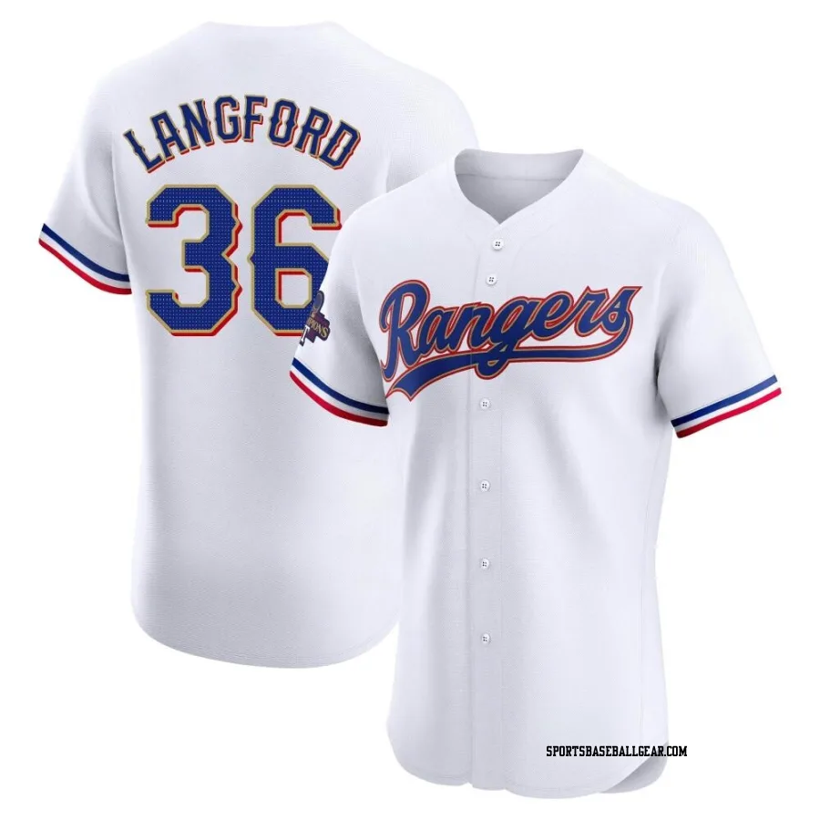 Wyatt Langford Men's Texas Rangers Gold Elite White 2024 Collection Jersey