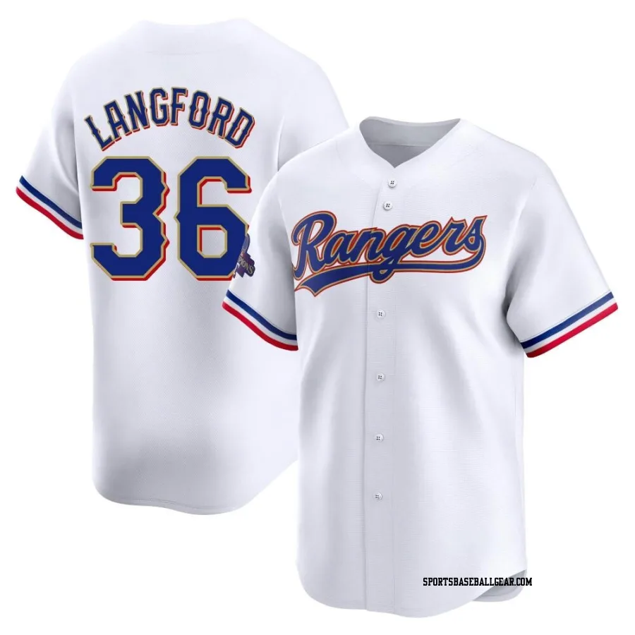 Wyatt Langford Men's Texas Rangers Gold Limited White 2024 Collection Jersey