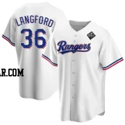 Wyatt Langford Men's Texas Rangers White Replica Home 2023 World Series Jersey