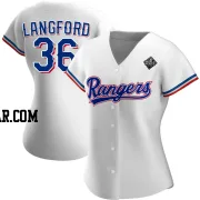 Wyatt Langford Women's Texas Rangers White Authentic Home 2023 World Series Jersey