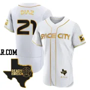 Yainer Diaz Men's Houston Astros White/Gold Authentic 2023 Space City Ready 2 Reign Flex Base Jersey