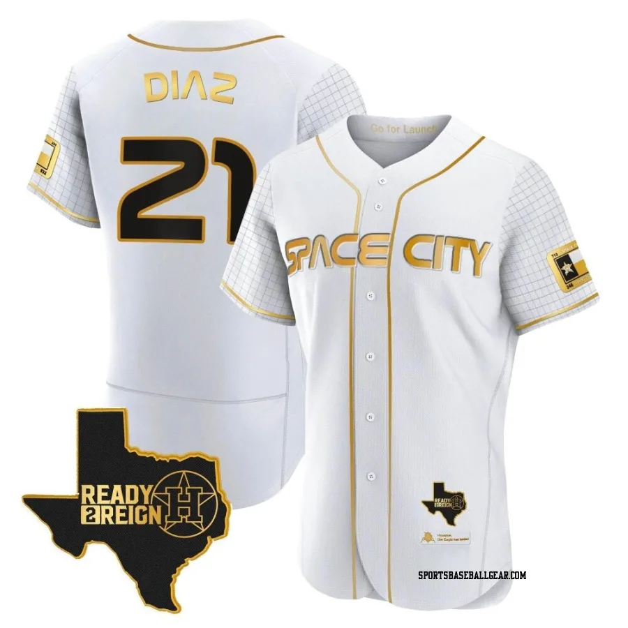 Yainer Diaz Men's Houston Astros White/Gold Authentic 2023 Space City Ready 2 Reign Flex Base Jersey