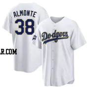 Yency Almonte Men's Los Angeles Dodgers White/Gold Replica 2021 Gold Program Player Jersey