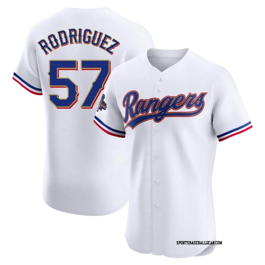 Yerry Rodriguez Men's Texas Rangers Gold Elite White 2024 Collection Jersey