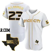 Yeuris Ramirez Men's Houston Astros White/Gold Authentic 2023 Space City Ready 2 Reign Flex Base Jersey