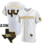 Yordan Alvarez Men's Houston Astros White/Gold Authentic 2023 Space City Ready 2 Reign Flex Base Jersey