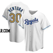 Yordano Ventura Men's Kansas City Royals Gold Replica White Home Jersey