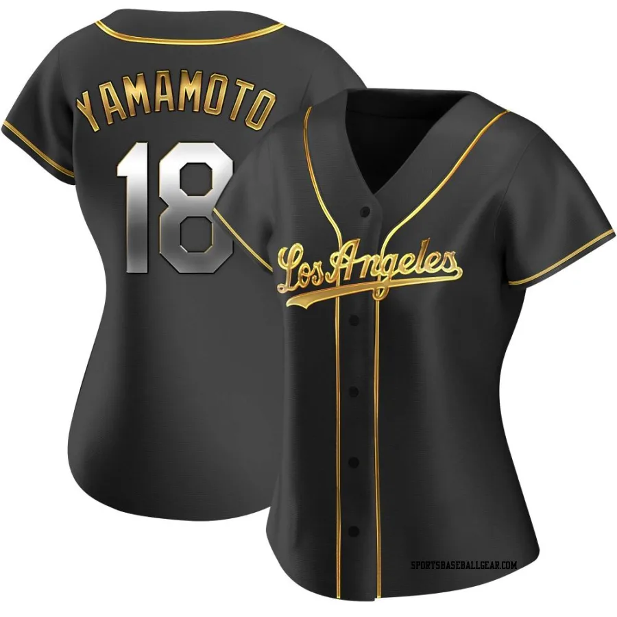 Yoshinobu Yamamoto Women's Los Angeles Dodgers Black Golden Replica Alternate Jersey