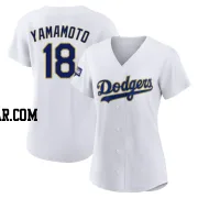 Yoshinobu Yamamoto Women's Los Angeles Dodgers White/Gold Authentic 2021 Gold Program Player Jersey