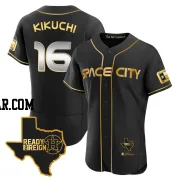 Yusei Kikuchi Men's Houston Astros Black/Gold Authentic 2023 Space City Ready 2 Reign Flex Base Jersey