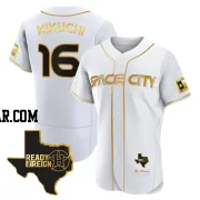 Yusei Kikuchi Men's Houston Astros White/Gold Authentic 2023 Space City Ready 2 Reign Flex Base Jersey