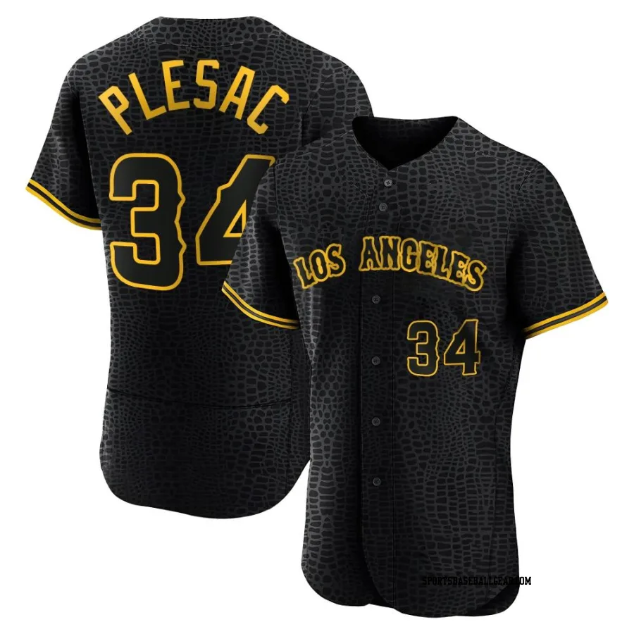 Zach Plesac Men's Los Angeles Angels Black Authentic Snake Skin City Jersey