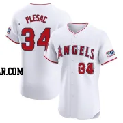 Zach Plesac Men's Los Angeles Angels White Elite Home Patch Jersey