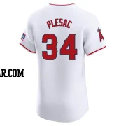 Zach Plesac Men's Los Angeles Angels White Elite Home Patch Jersey