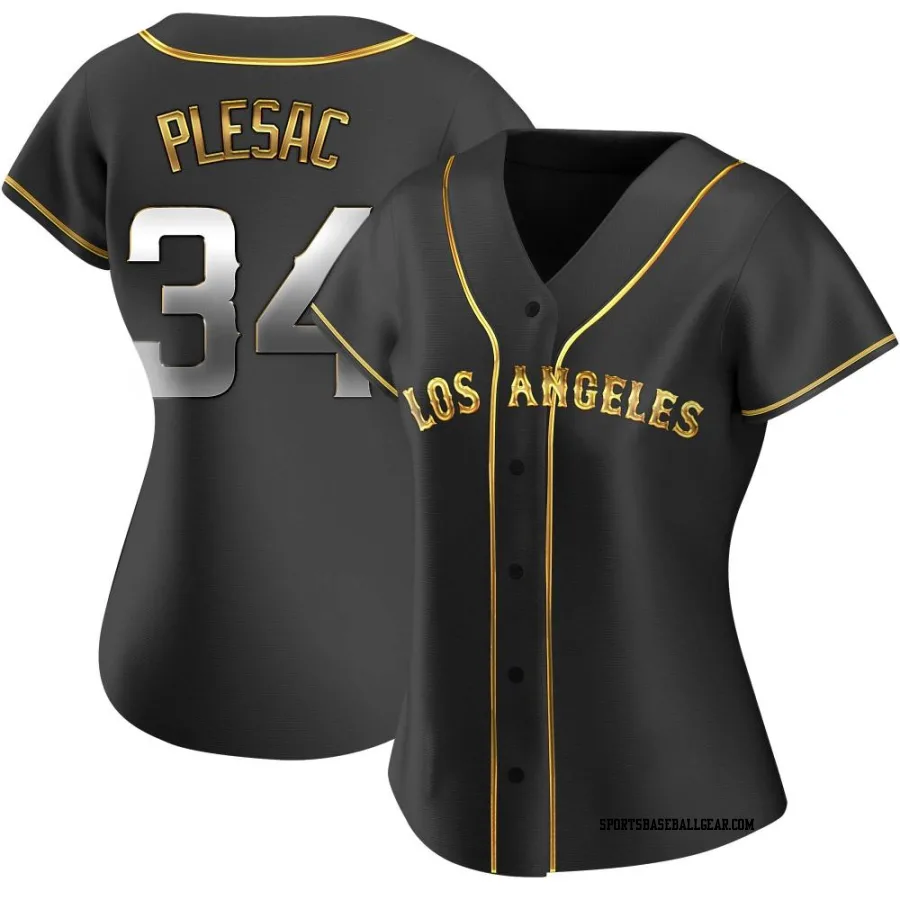 Zach Plesac Women's Los Angeles Angels Black Golden Replica Alternate Jersey