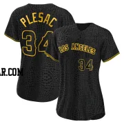 Zach Plesac Women's Los Angeles Angels Black Replica Snake Skin City Jersey