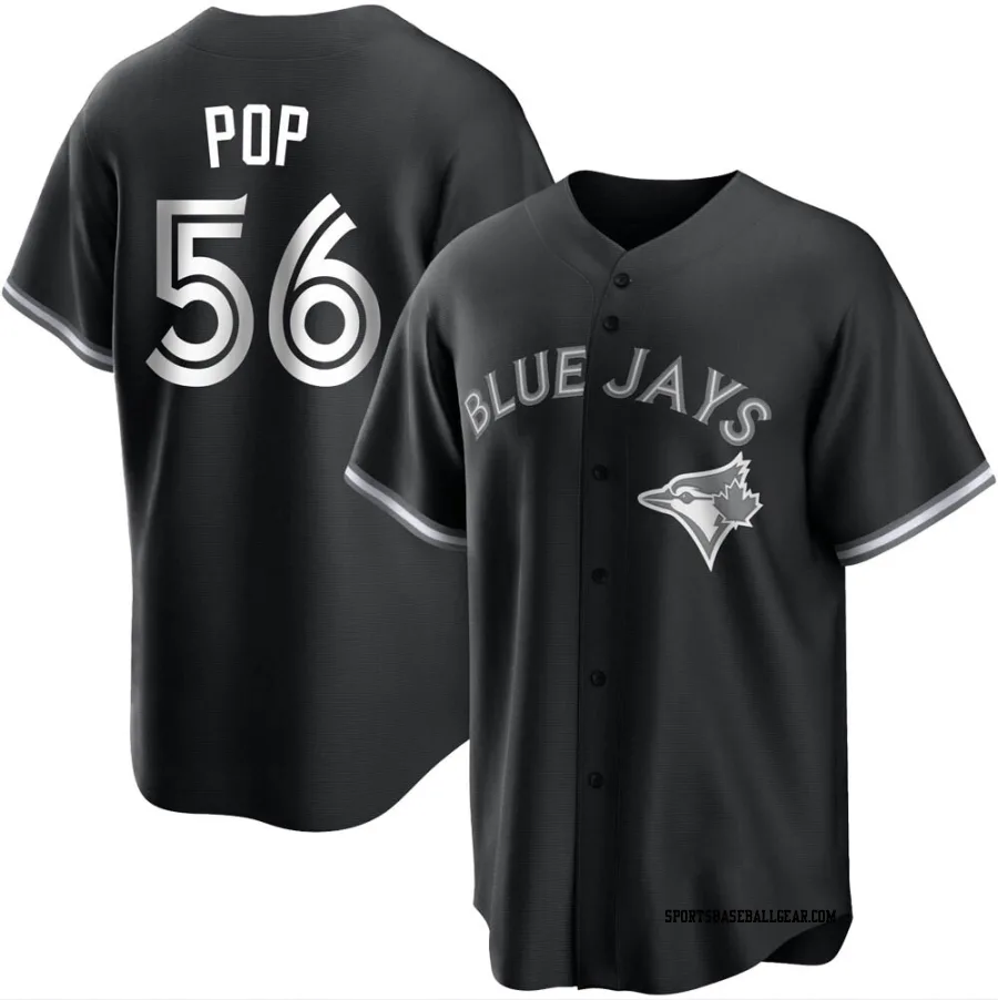 Zach Pop Men's Toronto Blue Jays Black/White Replica Jersey