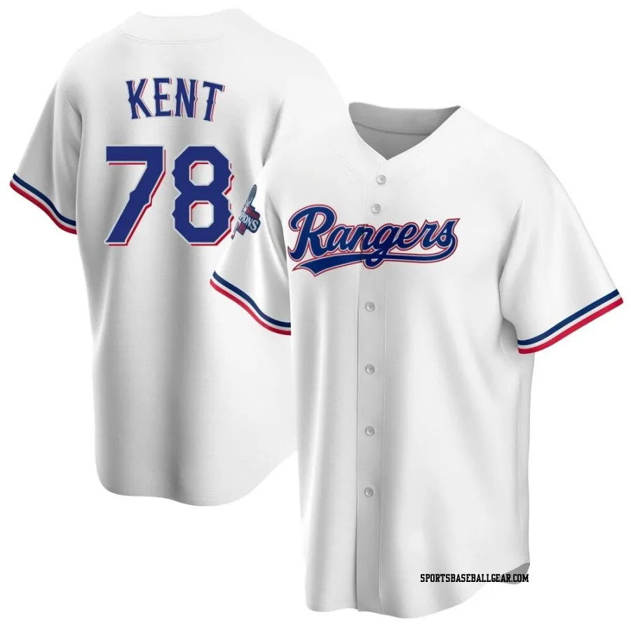 Zachary Kent Men's Texas Rangers White Replica Home 2023 World Series Champions Jersey