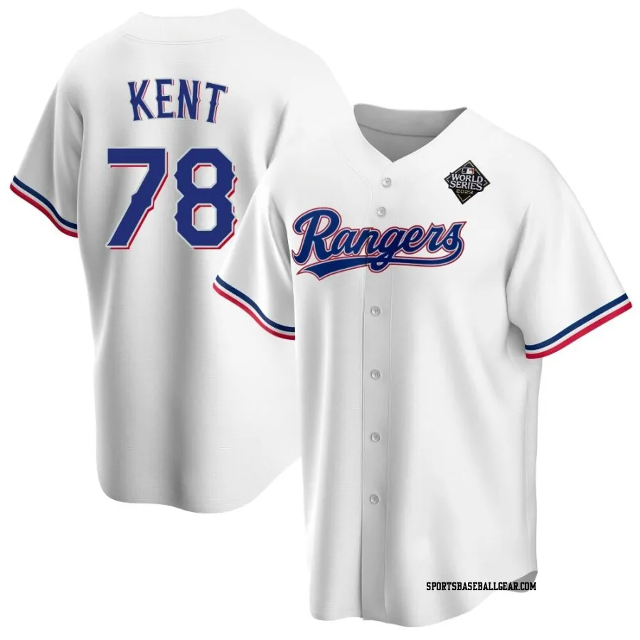 Zachary Kent Men's Texas Rangers White Replica Home 2023 World Series Jersey