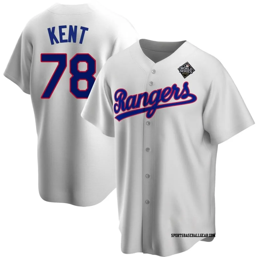 Zachary Kent Men's Texas Rangers White Replica Home Cooperstown Collection 2023 World Series Jersey