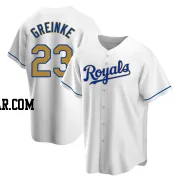 Zack Greinke Men's Kansas City Royals Gold Replica White Home Jersey